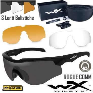 WILEY-X Rogue Comm Black Occhiali Balistici Protezione Balistica Kit con 3 Lenti