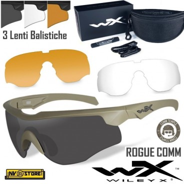 WILEY-X Rogue Comm Tan Occhiali Balistici Protezione Balistica Kit con 3 Lenti