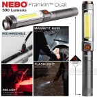 Torcia Lavoro NEBO FRANKLIN DUAL Base Magnetica Ricaricabile 500 Lumens COB LED