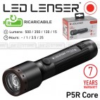 TORCIA LED LENSER Torch P5R CORE Ricaricabile 500 Lumens REALI Fascio 300 Metri