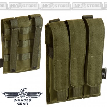 Porta Caricatori Triplo 3 Posti per MP5 - MP7 INVADER GEAR Sistema MOLLE Verde OD