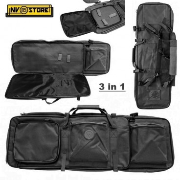 Borsa Custodia a 3 Scomparti Porta Fucile Lungo Corto Pistola in Tessuto 87 cm NERO BLACK